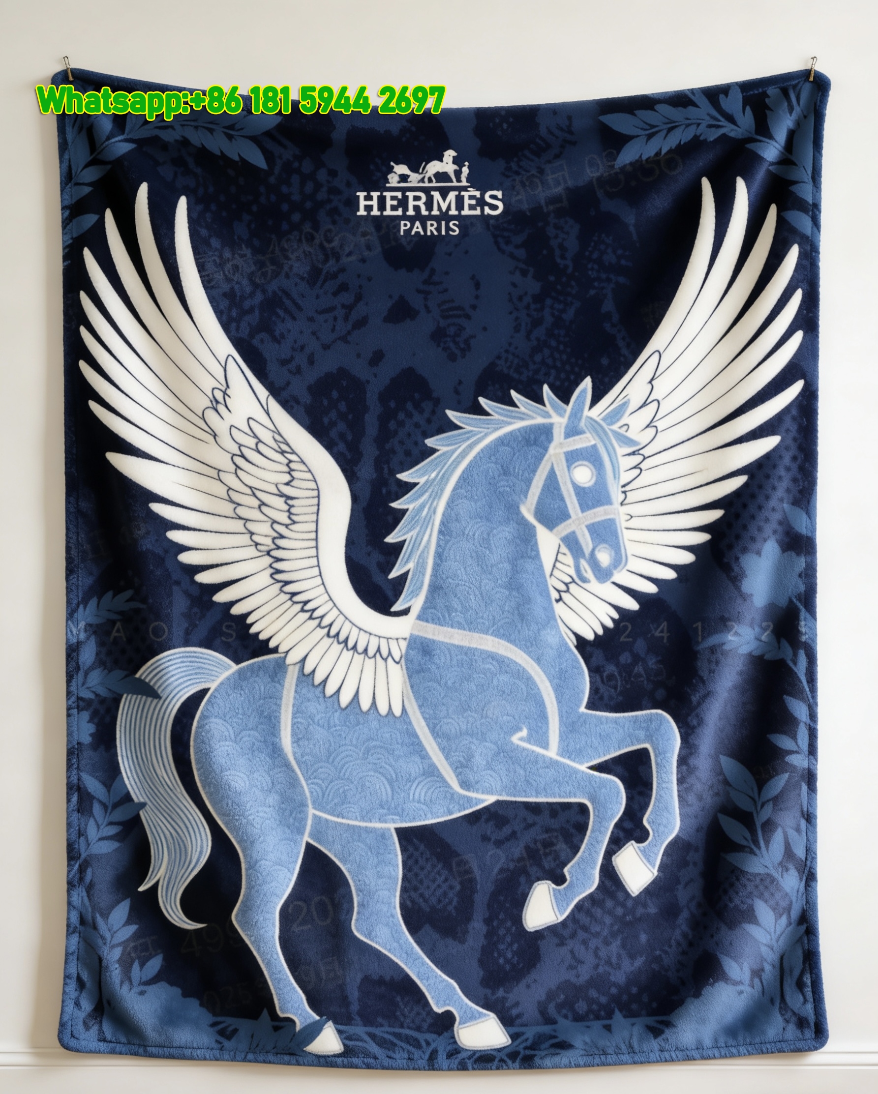 Hermes Blue Pegasus Art Flannel Throw Blanket IMG_5285